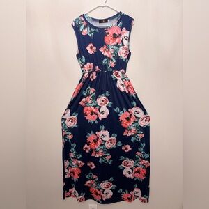 Isassy Women’s Navy Floral Sleeveless Midi Dress Size XL